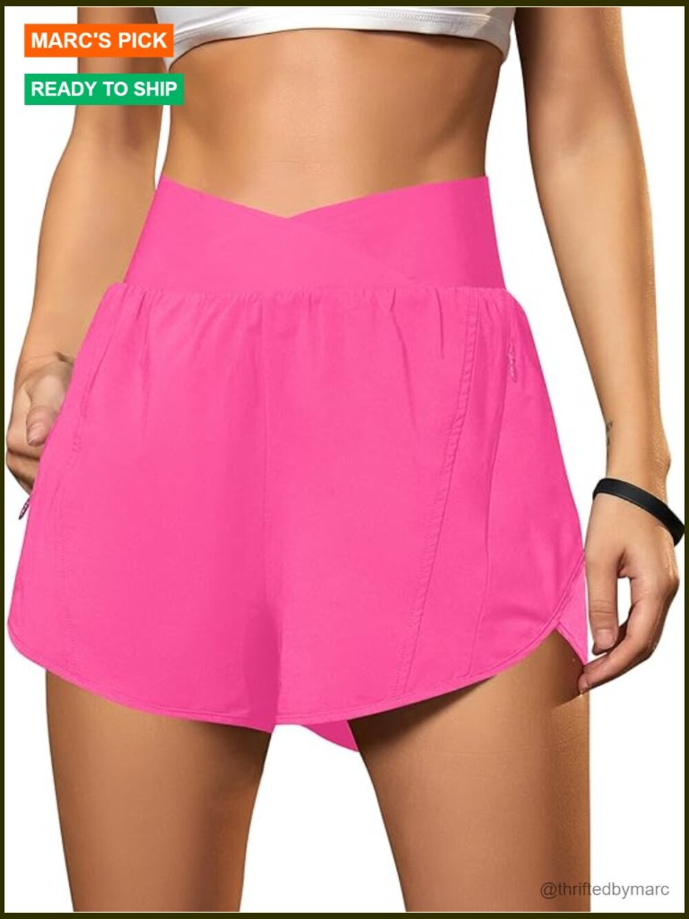 High Waisted Crossover Workout Shorts With Zipper Pockets